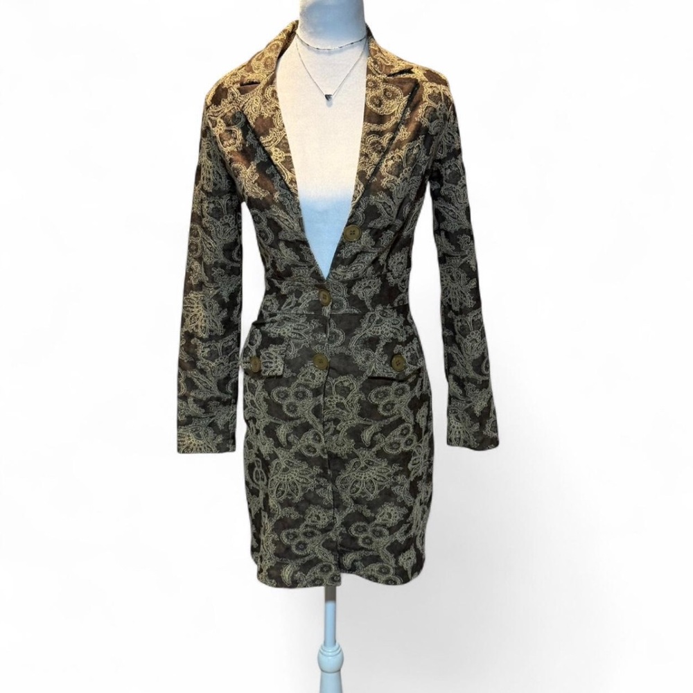“Rory Gilmore Stars Hollow Inspired” brown and tan jacquard blazer trench jacket